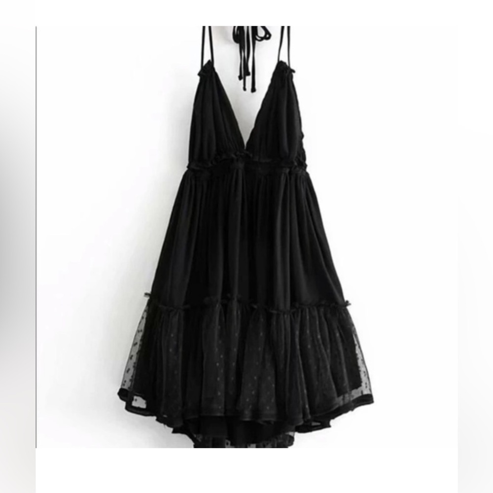 BellanBlue Black Halter Ruffle Mesh Mini Dress - Picture 7 of 16